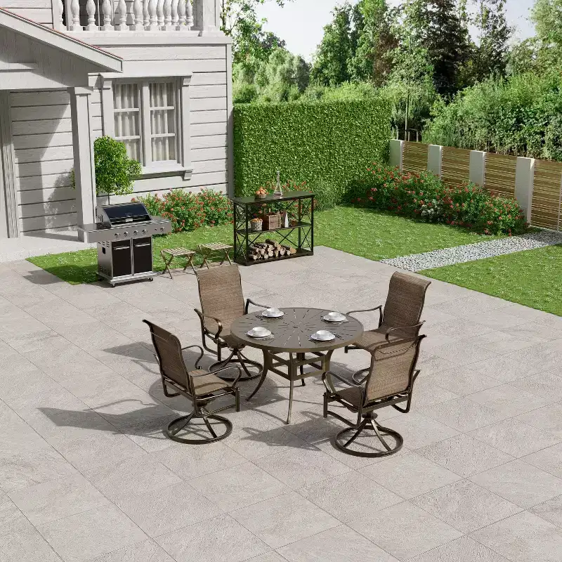 Mondawe 5 Pieces Outdoor Patio Dining Set with 48 in W Round Dining Table and 4 Swivel Rocking Chairs