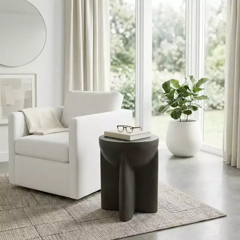 End Table, Side Table, or Small Night Stand for Home Decor - Contemporary Concrete Bedside Table with Sculpted Base for Small Spaces - 19 Gray