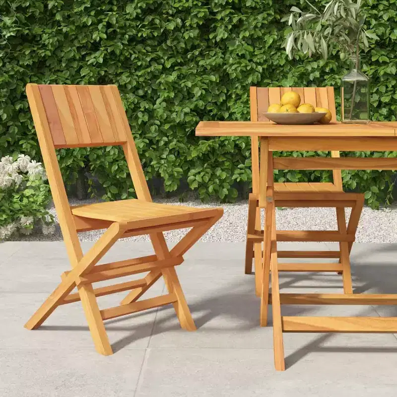 vidaXL Set of 2 Folding Garden Chairs in Solid Teak Wood
