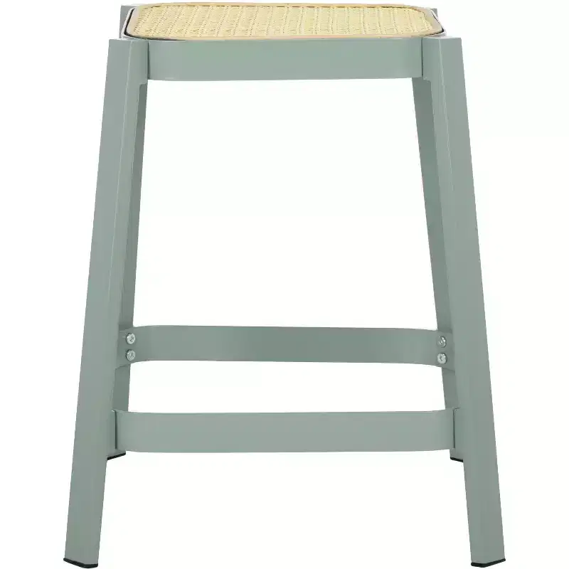 Cane Accent Stool, Aqua Smoke and Natural Finish, Boho Decorative Seat