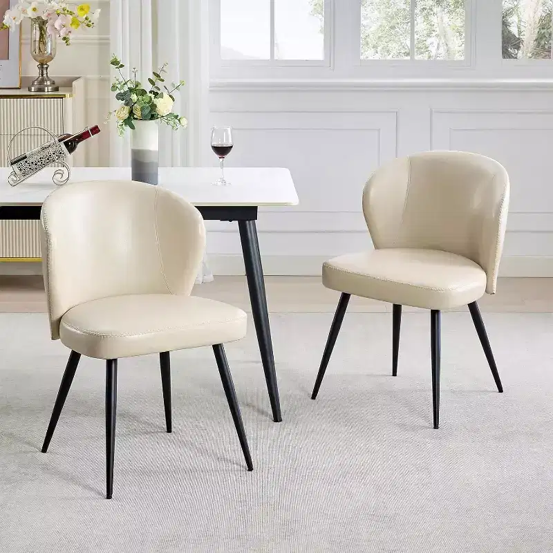 Modern Leather Dining Chairs Set of 2 Kitchen Dining Room Chairs with Padded Back and Seat, Armless Faux Leather Upholstered Accent Side Chair