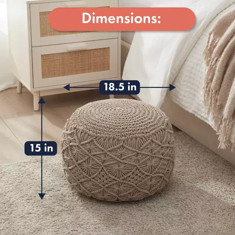 Cotton Macrame Braid Pouf Ottoman - 18.5 x 15