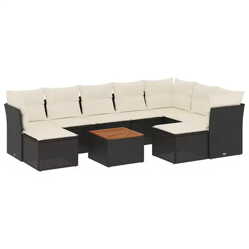 vidaXL Garden Sofa Set Black Poly Rattan 10 Piece Adjustable Armrests