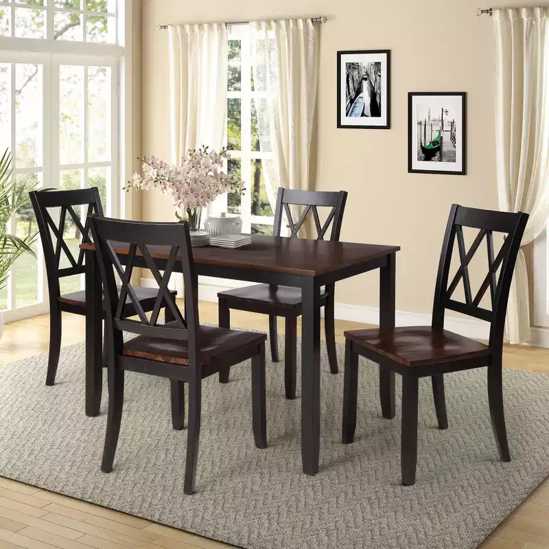5 Pieces Dining Table Set for 4, Wood Rectangle Kitchen Table Set with 4 Chair, Farmhouse Dining Set for Kitchen