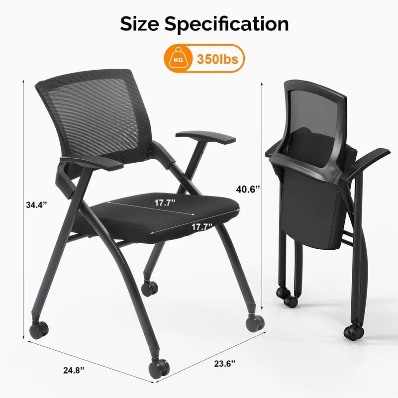 Stackable Conference Room Chair with Wheels, Folding Office Chair with Rebound Back