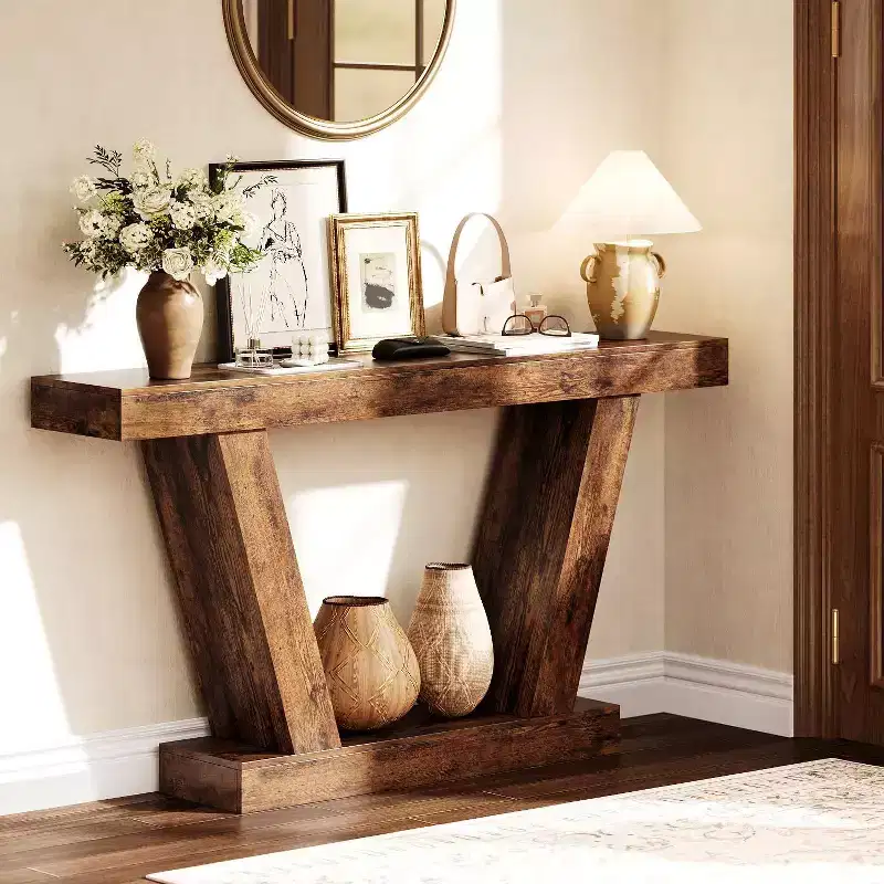 Console table,double layered farmhouse narrow table,extra long, entrance table for corridors,lobbies and living rooms