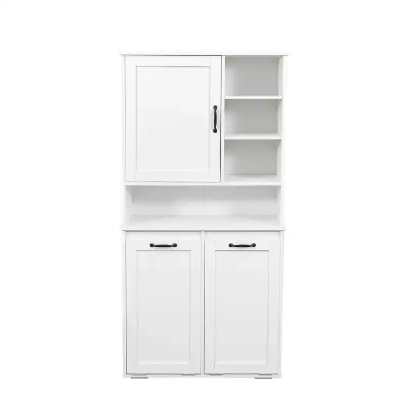 CLIHOME Freestanding Laundry Cabinet with Doors and shelf, Tilt-Out Laundry Hamper, Multiple Storage Space, White