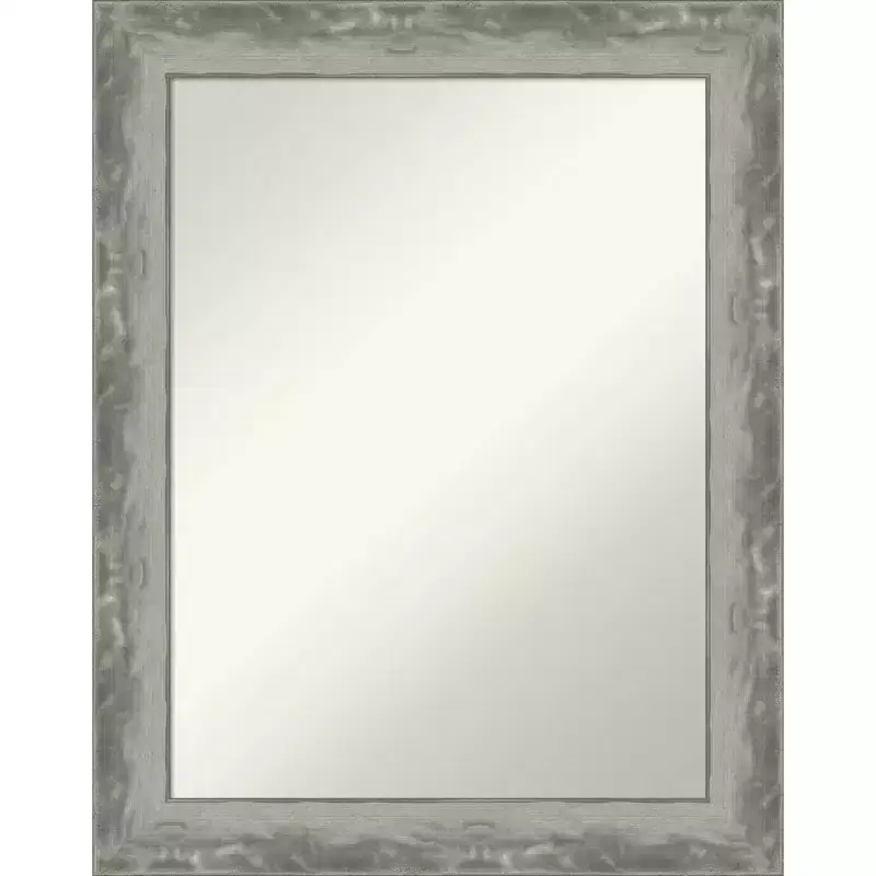 23" x 29" Non-Beveled Waveline Silver Narrow Bathroom Wall Mirror - Amanti Art: Modern Rectangle, Polystyrene Frame, Wall Mounted
