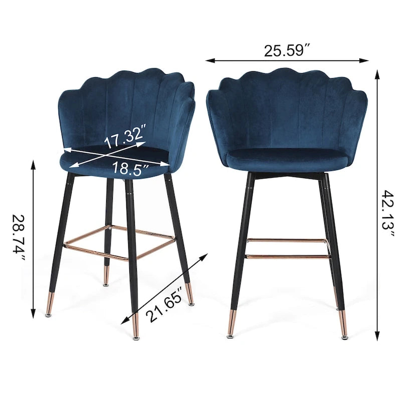 42 Height Set of 2 Velvet Bar Stools