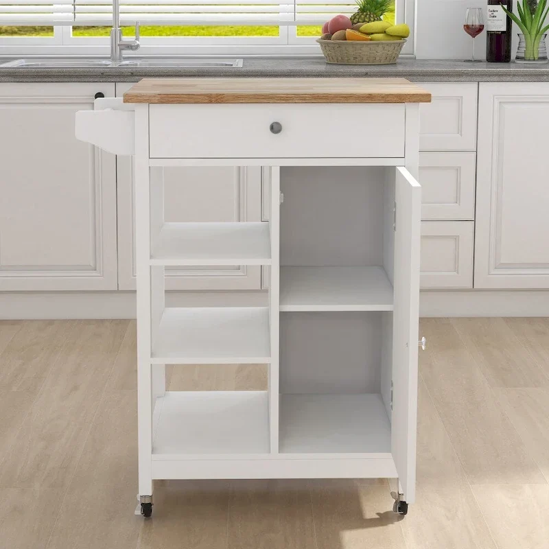 Kitchen Rolling Trolley Cart with Adjustable Shelves and Towel Rack