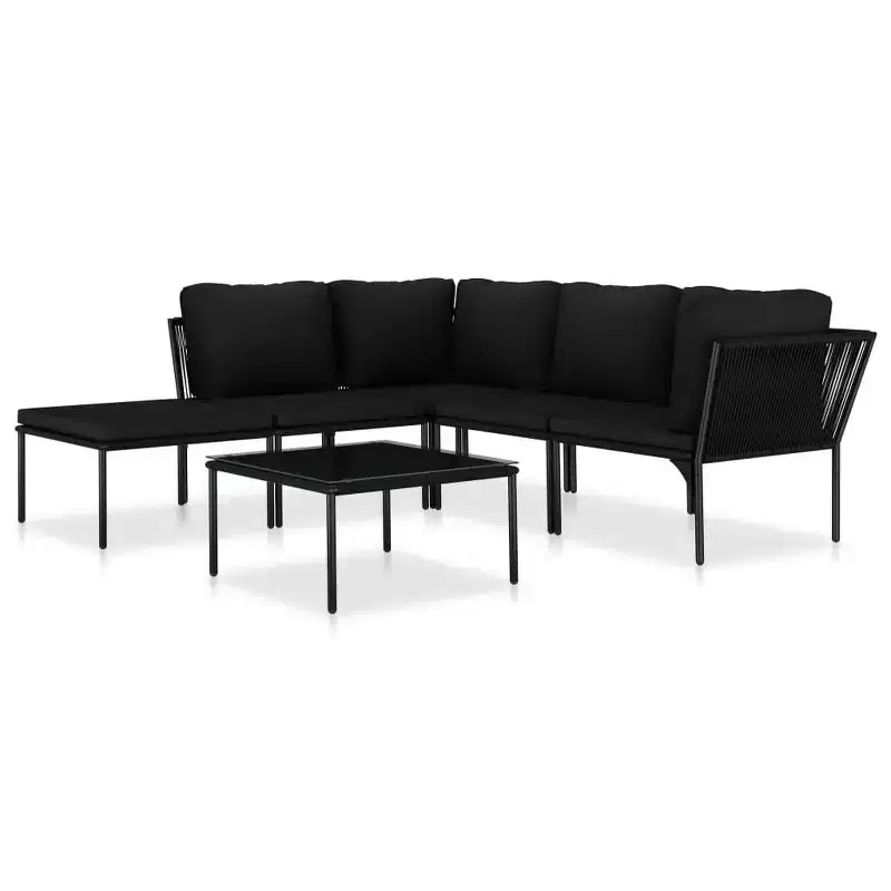 vidaXL 6 Piece Outdoor Patio Lounge Set with Cushions - Modular Black PVC Furniture Set with Steel Frame - Ideal for Garden, Patio & Outdoor Spaces