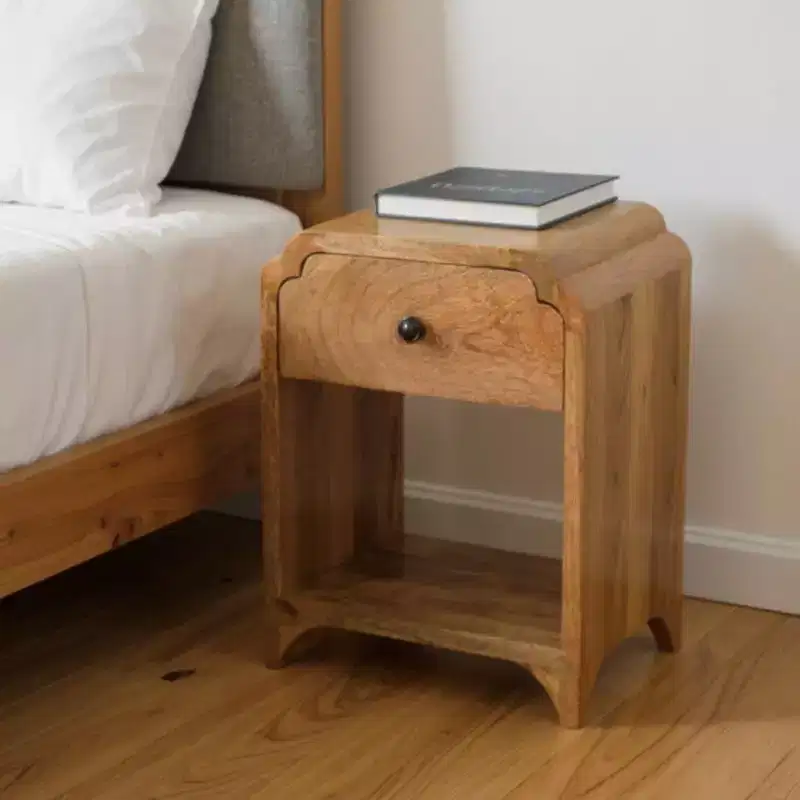 HomeRoots 16 Oak Solid Wood One Drawer Scallop Edge Nightstand