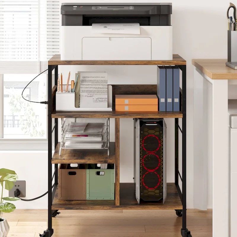 4 Tier Printer Stand with Power Outlet and Wheels