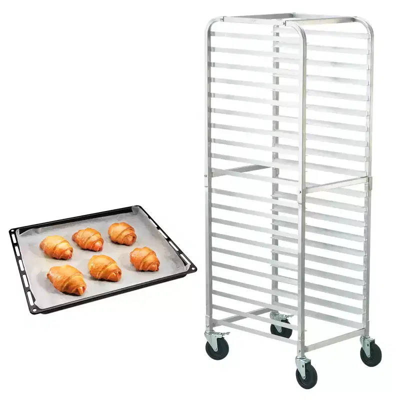 20-Tier Commercial Bakery Bun Pan Rack with Brake Wheels, Aluminum Racking Trolley Storage for Half & Full Sheet, 26L x 20.4W x 70H