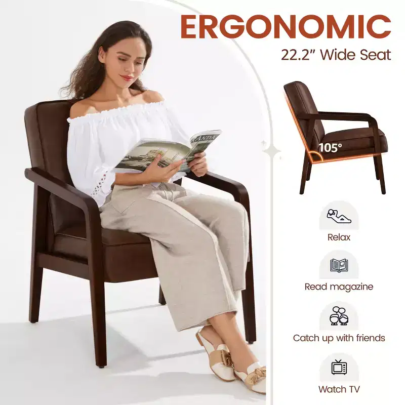 Modern Faux Leather Upholstered Accent Chair Armchair