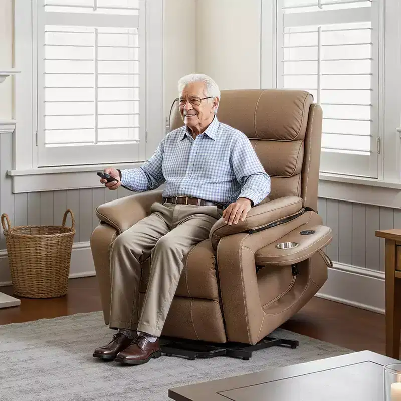Dual Motor Power Lift Recliner Chair with Heat and Massage, Infinite Position, Brown