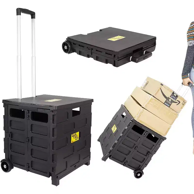 dbest products Quik Cart Pro Wheeled Rolling Crate Teacher Utility with Seat Heavy Duty Collapsible Basket with Handle