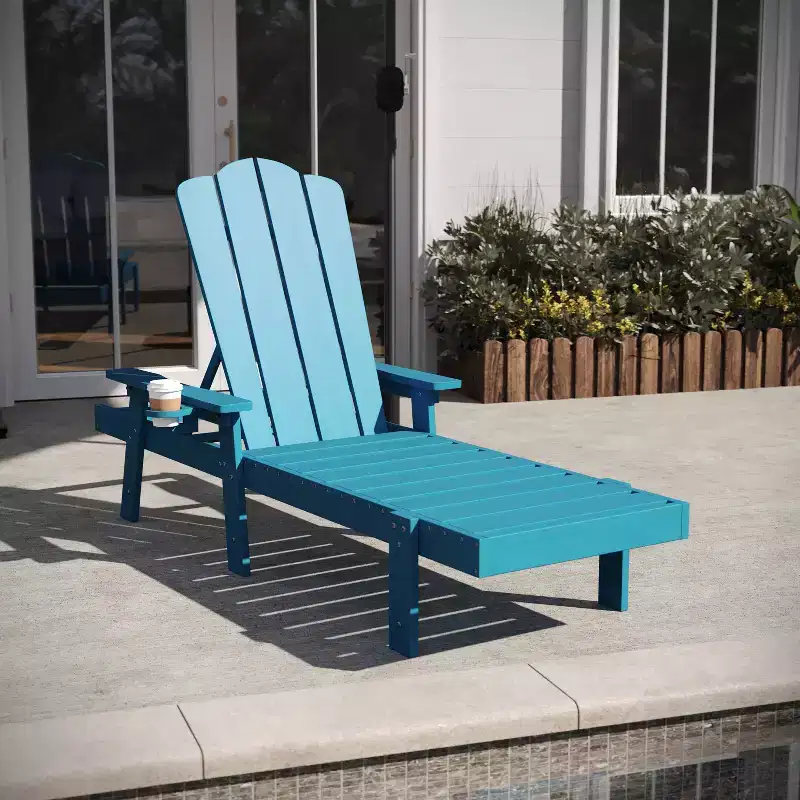 Flash Furniture Sonora Commercial Grade Adjustable Adirondack Lounger with Cupholder, All-Weather Indoor/Outdoor Recycled HDPE Lounge Chair