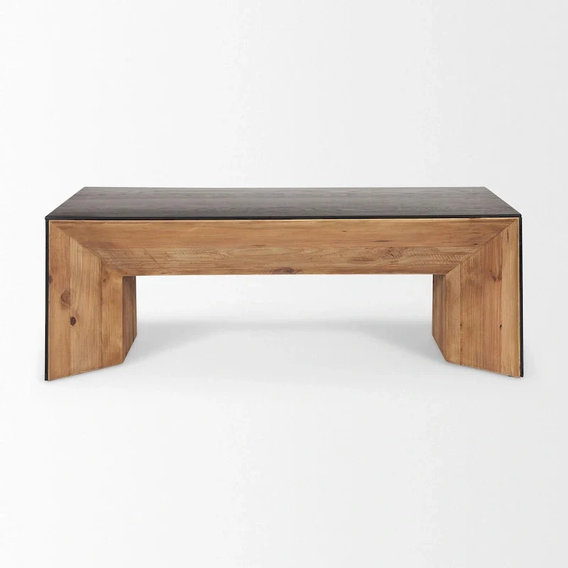 Natural Wood & Black Oak Waterfall Coffee Table | Modern Living Room