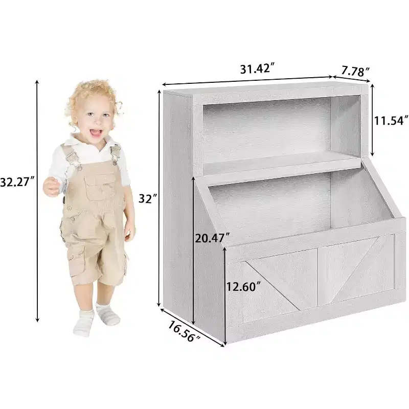 Antique White / White 2-Tier Kids Bookshelf with Lower Cabinet, 1-Person Use