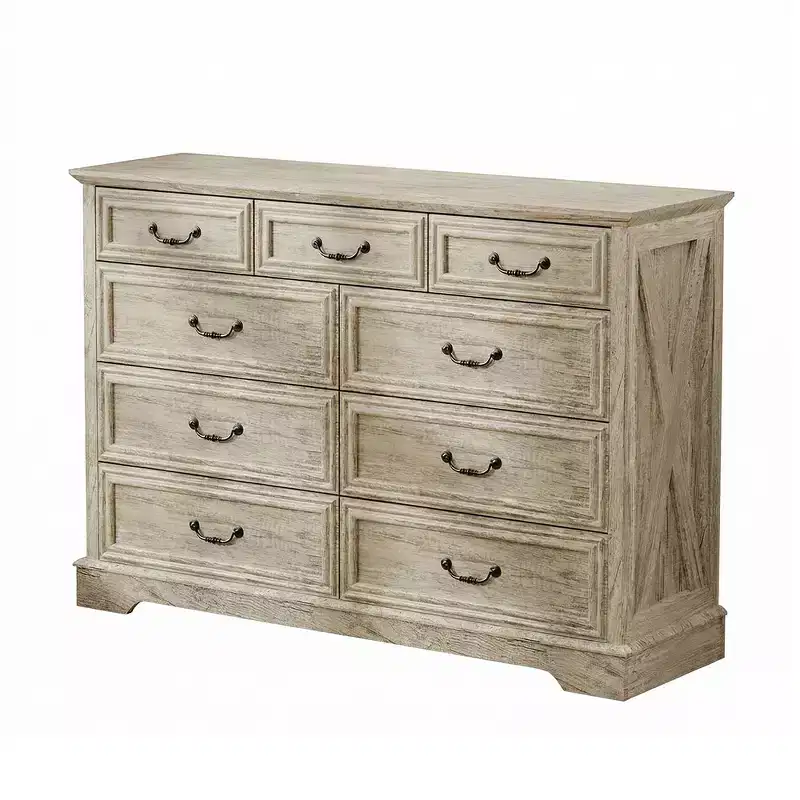Wood 9-Drawer Dresser with Wood Top and Metal Handles, 36