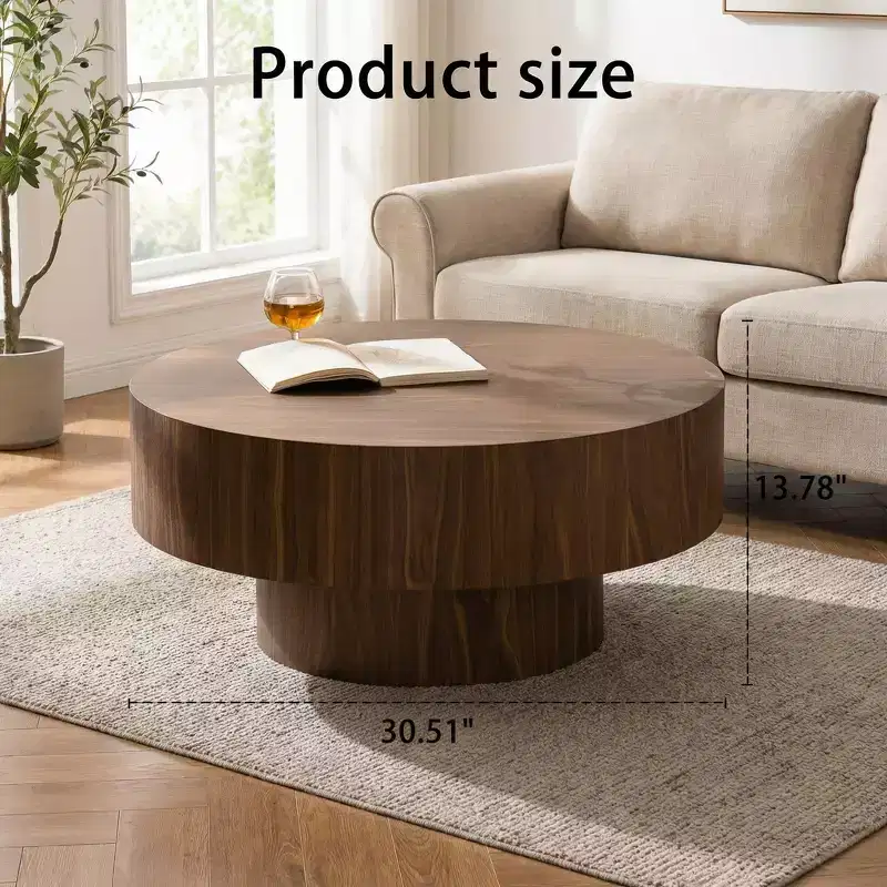 JVNOXK Round Wood 30.51 inch Coffee table for Living Room Table Walnut Suitable for Bedroom, Living Room, Office