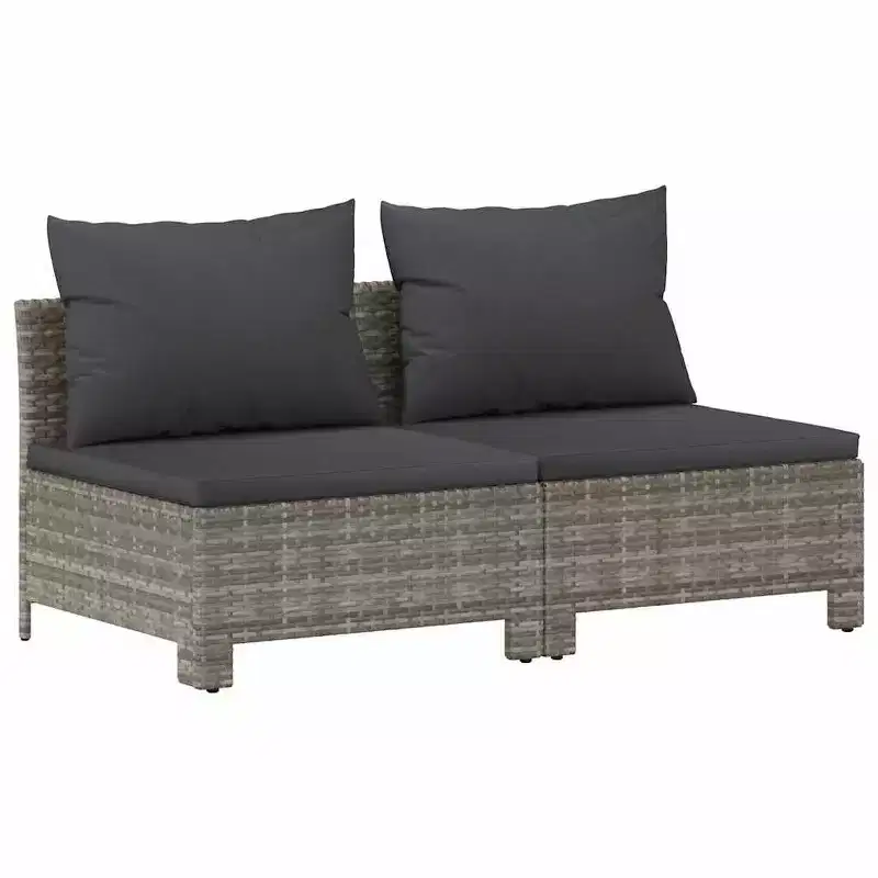 vidaXL 2-Seater Garden Patio Sofa  Luxurious Gray Poly Rattan Outdoor Furniture with Cushions  Lightweight & Weather-Resistant Lounge Set