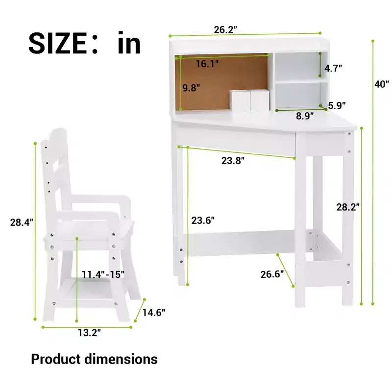 COZONY Kids Corner Desk and Chair Set, L-Shaped Study Table for Boys and Girls Ages 38