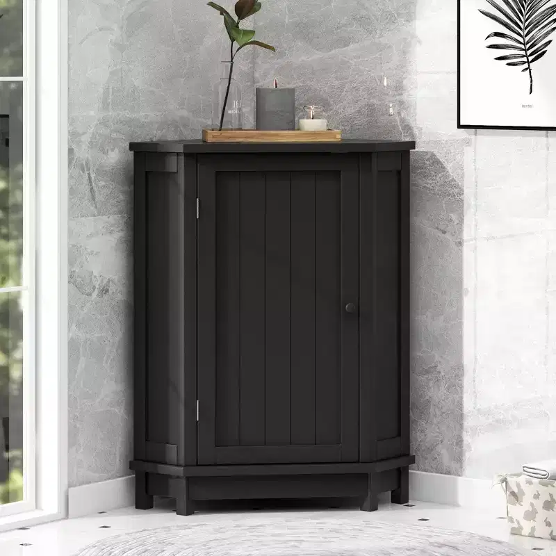 Modern Wood Triangle Freestanding Corner Bathroom Storage Cabinet with Adjustable Shelf