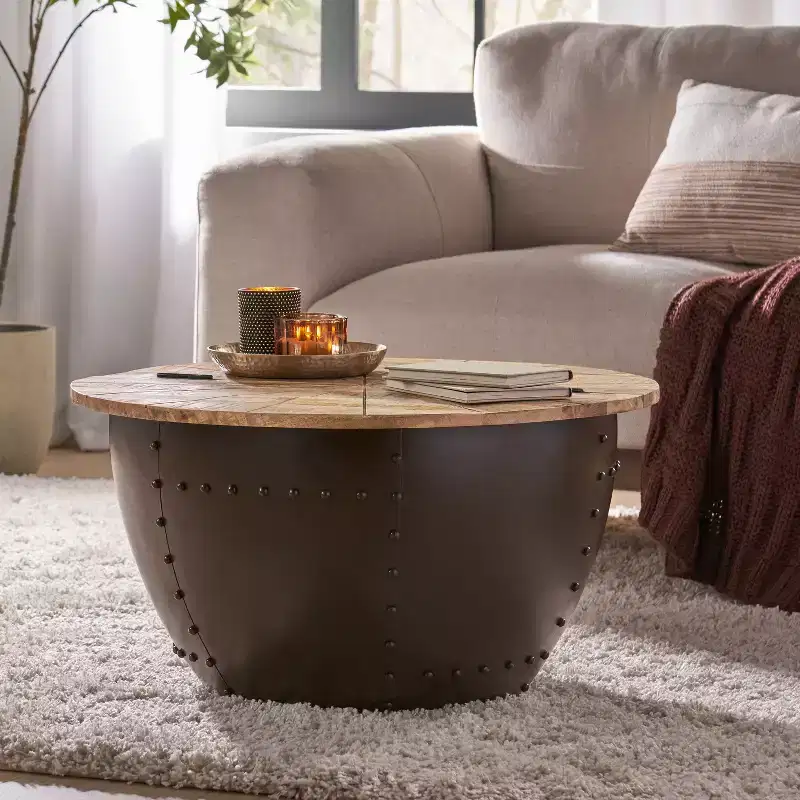 Christopher Knight Home Algonac Modern Industrial Handcrafted Mango Wood and Iron Storage Coffee Table, Natural