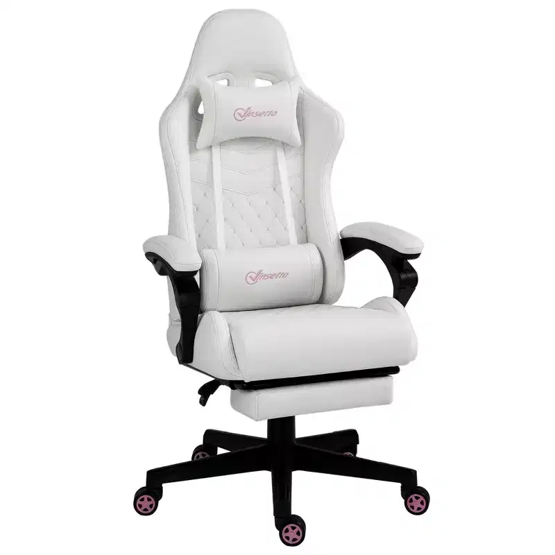 High Back PU Leather Gaming Chair, Racing Computer Chair with Swivel Wheels, Retractable Footrest, Headrest, Lumbar Support, and Armrest