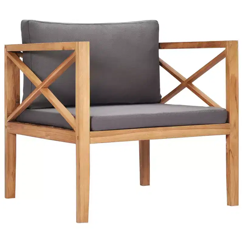 vidaXL Outdoor Patio Chair with Comfy Gray Cushions, Solid Teak Wood, Easy Maintenance, Versatile Design, Ideal for Garden, Terrace or Patio