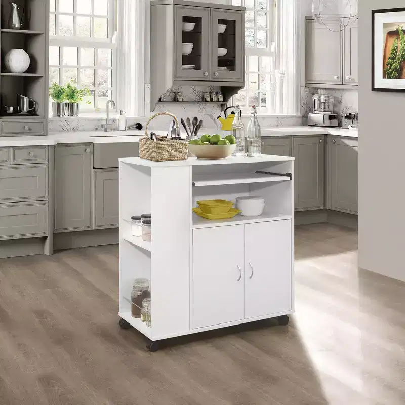 Kitchen Island Rolling Cart on Wheels with Storage Cabinet