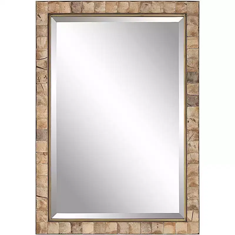 Uttermost Rectangular Vanity Decorative Wall Mirror Rustic Beveled Dark Gold Polished Coconut Frame 27 3/4 Wide for Bathroom