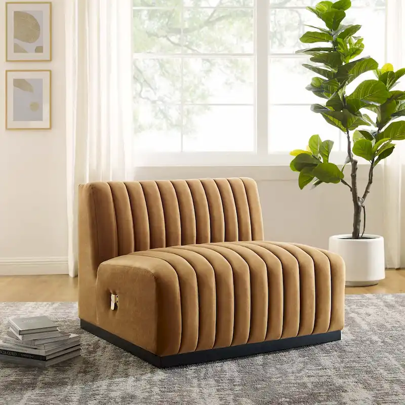 Channel Tufted Velvet Armless Chair – Black Cognac / Emerald / Midnight / Gray, Seats 1