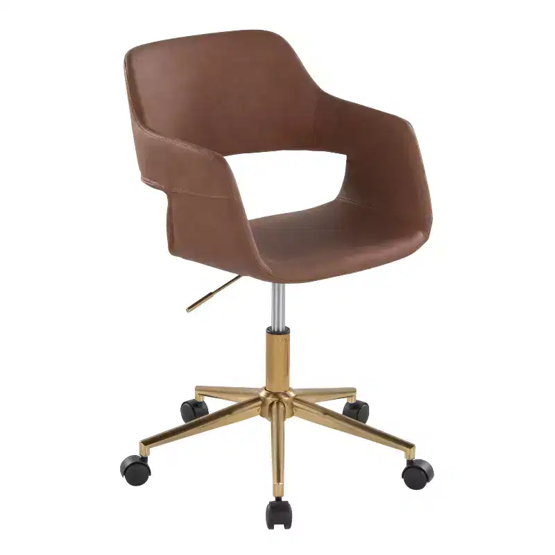 Task Chair, Gold/Brown Faux Leather with Adjustable Height & Swivel