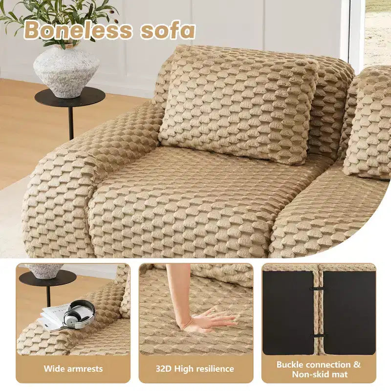 146 U-Shaped Modular Sofa Flannelette 4-Seater Ottoman Buckle No Assembly Light Camel