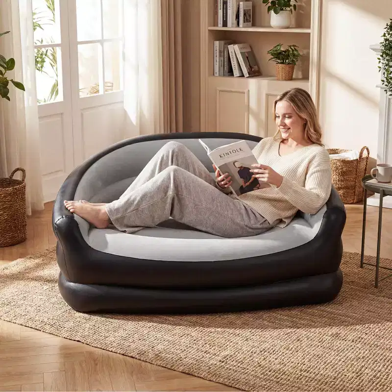 1/2 PCS 2-Seater Inflatable Couch with Flocked Surface & Repair Patches for Pop Up, Camping