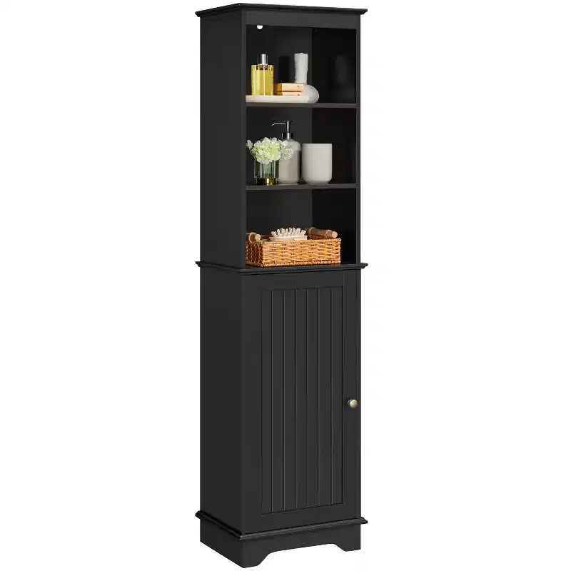 Yaheetech Wooden Bathroom Storage Cabinet with Open Shelves and Door Cabinet