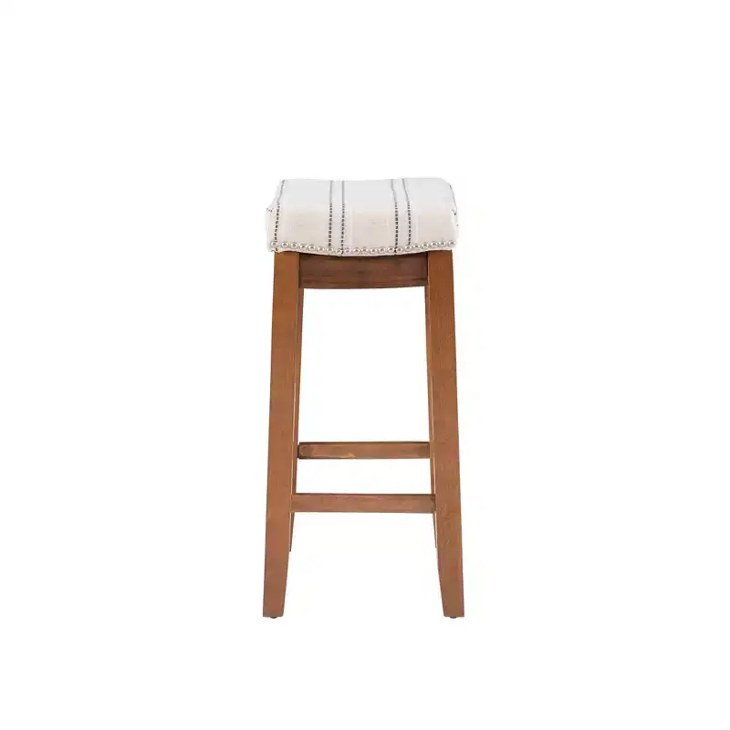 Counter Height Barstool Rustic Brown Natural Linen Upholstered Backless