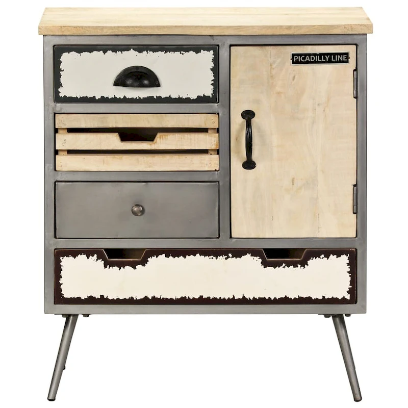 vidaXL Sideboard Solid Mango Wood and Steel 25.6x13x29.9