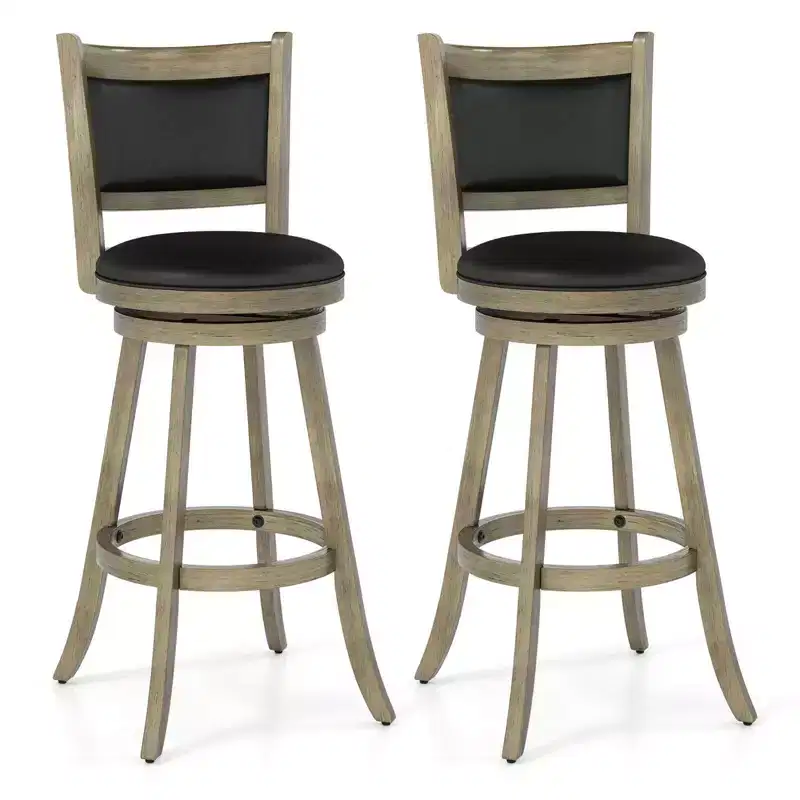 Costway Swivel Bar Stools with Solid Rubber Wood Frame Set of 2/4 for Kitchen Island Gray and Black/Black