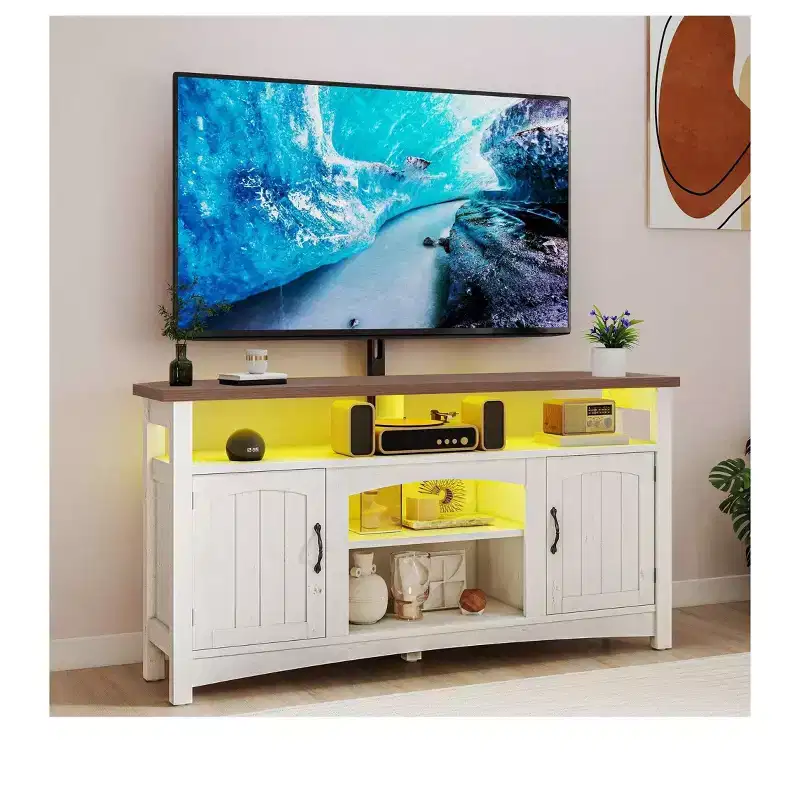 Farmhouse TV Stand with Mount for 70 Inch TV ,LED Entertainment Center with Storage & Power Outlets for Living Room