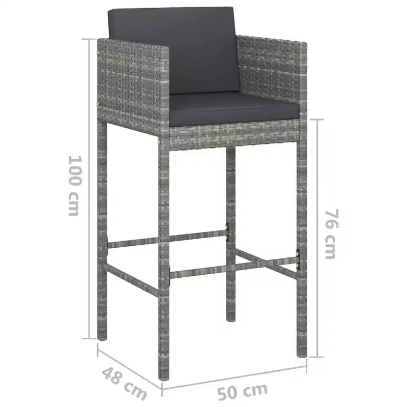 vidaXL Bar Stool Set of 4 Poly Rattan, Powder-Coated Steel