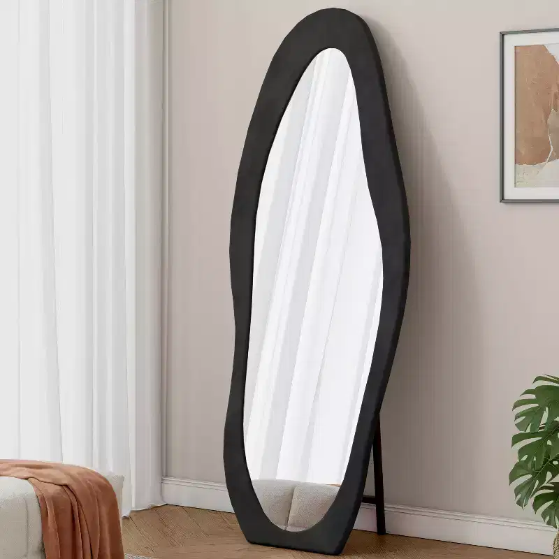 TUYOHW Flannel Irregular Wave Full Length Mirror with Hanging Hole Body Mirror Wall Mounted Mirror Leaning Floor Mirror for Bedroom, Living Room