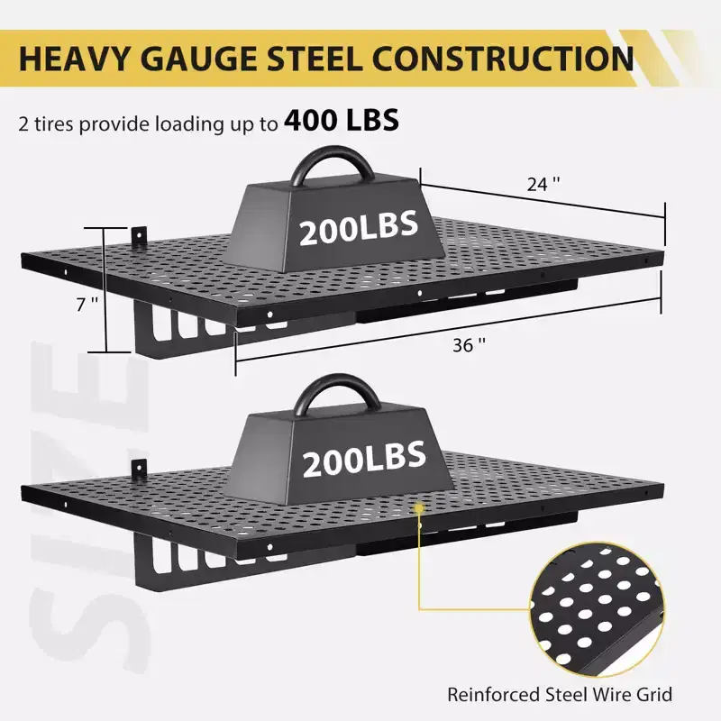 Garage Shelving Wall Garage Shelves Wall Mounted,600 lbs Capacity Metal Rack for Organization, Pantry, Basement - Space Saving Floating Shelves