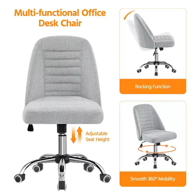 Faux Leather Mid Back Home Office Desk Chair with Chrome-plated Metal Base