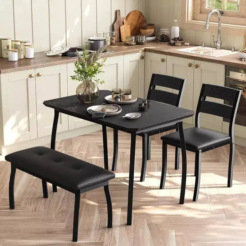 COZONY 5-Piece Dining Table Set with Wooden Table, Upholstered Bench and 2 Chairs, Space-Saving Dinette Set for Studio, Kitchen, Dining Room