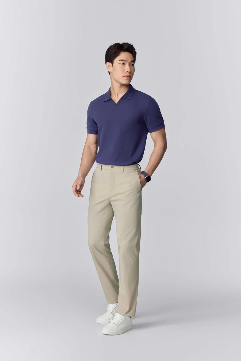 Waffle-Knit Buttonless Polo – Ensign Blue