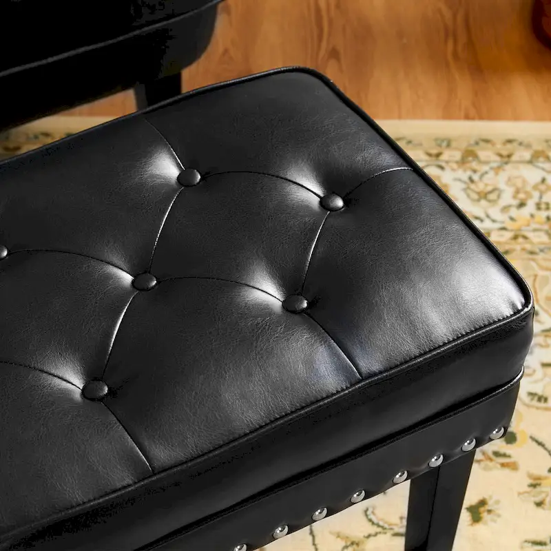 Black / Coffee Mid-Century Button-Tufted PU Leather Ottoman